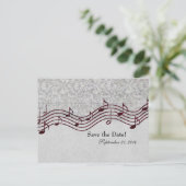 Carte Postale Faire-part Grey Damask Red Music Enregistrer la date (Debout devant)