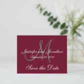 Carte Postale Faire-part Gris bordeaux Script Monogramme Formel Enregistrer (Debout devant)