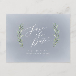 Carte Postale Faire-part Gris calligraphie simple rustique verdure mariage