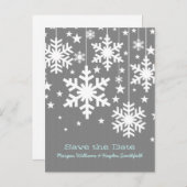 Carte Postale Faire-part Gris flocons de neige et étoiles Enregistrer la da (Devant / Derrière)