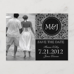 Carte Postale Faire-part Gris gothique & Flourish noir Save the Date