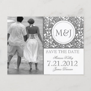 Carte Postale Faire-part Gris gothique sur blanc Flourish Enregistrer la da