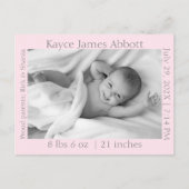 Carte Postale Faire-part Gris moderne sur Pastel Pink Baby (Devant)
