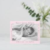 Carte Postale Faire-part Gris moderne sur Pastel Pink Baby (Debout devant)