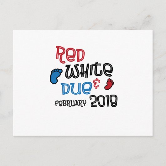 Carte Postale Faire-part Grossesse du 4 juillet Enceinte Rouge Blanc Pour F (Devant)