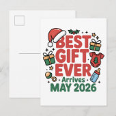 Carte Postale Faire-part Grossesse Noël Meilleur Cadeau Jamais Arrivée Mai (Devant / Derrière)
