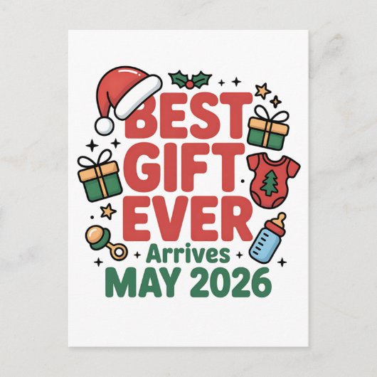 Carte Postale Faire-part Grossesse Noël Meilleur Cadeau Jamais Arrivée Mai (Devant)