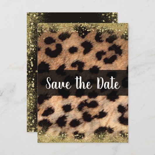 Carte Postale Faire-part Guépard Léopard Impression Animale Or Enregistrer  (Devant / Derrière)