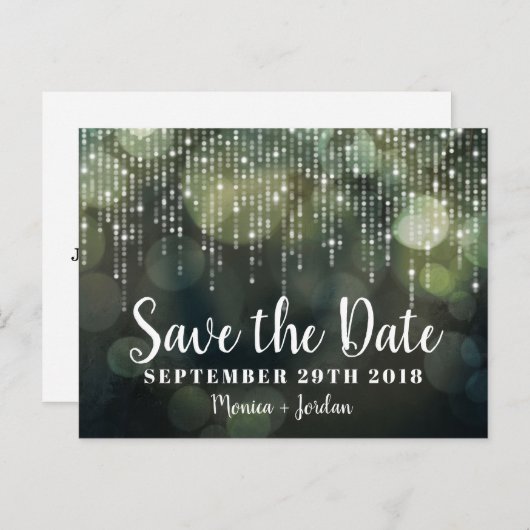 Carte Postale Faire-part Guirlande de lumières blanche glamour noire verte  (Devant / Derrière)