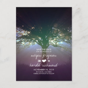 Carte Postale Faire-part Guirlande Lumineuse Arbre Rustique Save the Date