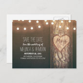 Carte Postale Faire-part Guirlande lumineuse coeur sculpté rustique save th (Devant / Derrière)