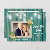 Carte Postale Faire-part Guirlande lumineuse de maison de plage bleu chic b (Devant / Derrière)