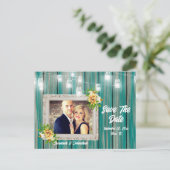 Carte Postale Faire-part Guirlande lumineuse de maison de plage bleu chic b (Debout devant)