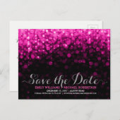Carte Postale Faire-part Guirlande lumineuse élégante rose bokeh save the d (Devant / Derrière)