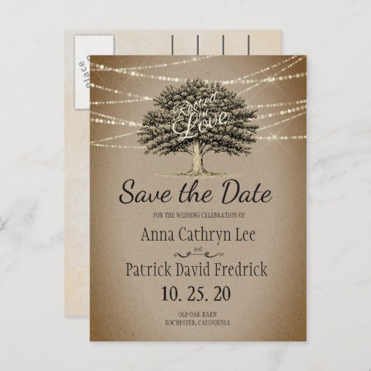 Carte Postale Faire-part Guirlande lumineuse rustique "Enracinée dans l'amo (Devant / Derrière)