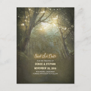 Carte Postale Faire-part Guirlandes lumineuses de forêt rustique pour annon