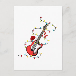 Carte Postale Faire-part Guitare Électrique Santa Claus Musique Amoureux de