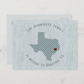 Carte Postale Faire-part Gulf Coast Blue Linen et Heart Texas Moving (Devant / Derrière)