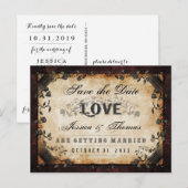 Carte Postale Faire-part Halloween Brown gothique AMOUR Enregistrer la date (Devant / Derrière)