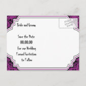 Carte Postale Faire-part Halloween crâne damassé violet gothique Enregistre (Dos)