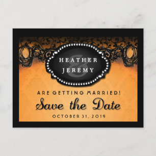 Carte Postale Faire-part Halloween en dentelle orange et noire Enregistrer 