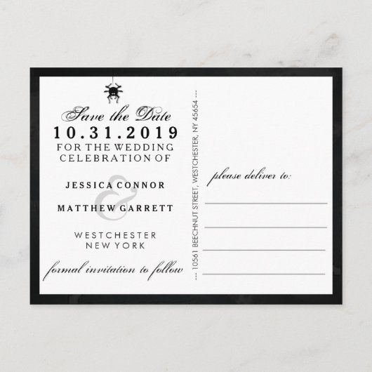 Carte Postale Faire-part Halloween Mariage Brown Skeletons antiques (Dos)