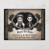 Carte Postale Faire-part Halloween Mariage Brown Skeletons antiques (Devant)
