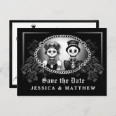 Carte Postale Faire-part Halloween Mariage noir blanc Skeletons amusants (Devant / Derrière)