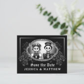 Carte Postale Faire-part Halloween Mariage noir blanc Skeletons amusants (Debout devant)