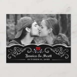 Carte Postale Faire-part Halloween Mariage Skeletons Heart Photo Date de sa
