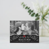 Carte Postale Faire-part Halloween Mariage Skeletons Heart Photo Date de sa (Debout devant)