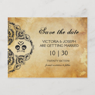 Carte Postale Faire-part Halloween Sauvegarder La Date - Crâne et os croisé