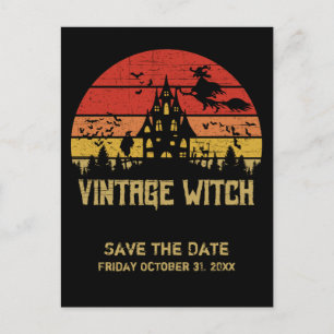 Carte Postale Faire-part Halloween Vintage Sorcière Rétro Crépuscule en dét