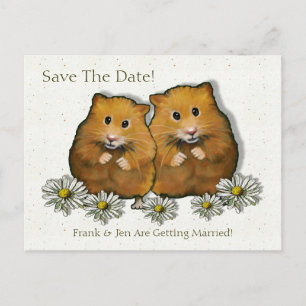 Carte Postale Faire-part Hamster Couple, marguerites : Sauvez la date, mari
