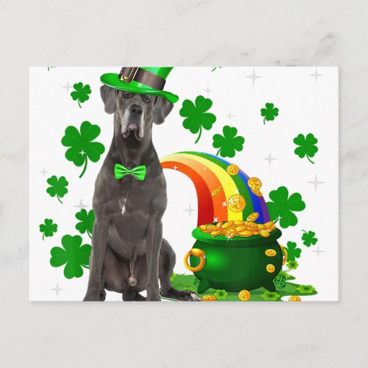 Carte Postale Faire-part Happy St Patricks Day Leprechaun Great Dane Dog (Devant)