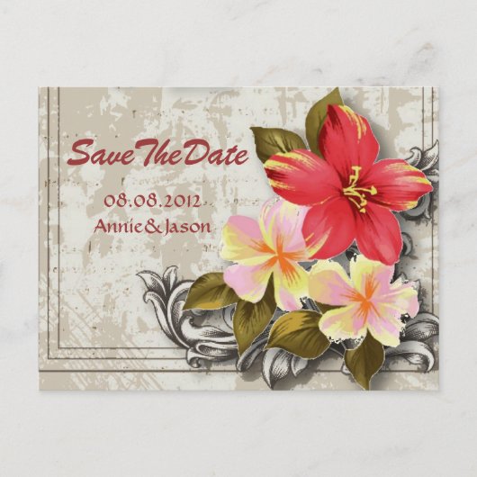 Carte Postale Faire-part hawaïen hibiscus mariage tropical enregistrer la d (Devant)