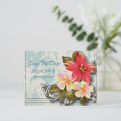 Carte Postale Faire-part hawaïen hibiscus mariage tropical enregistrer la d (Debout devant)