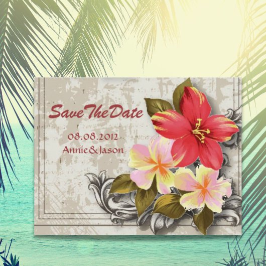 Carte Postale Faire-part hawaïen hibiscus mariage tropical enregistrer la d