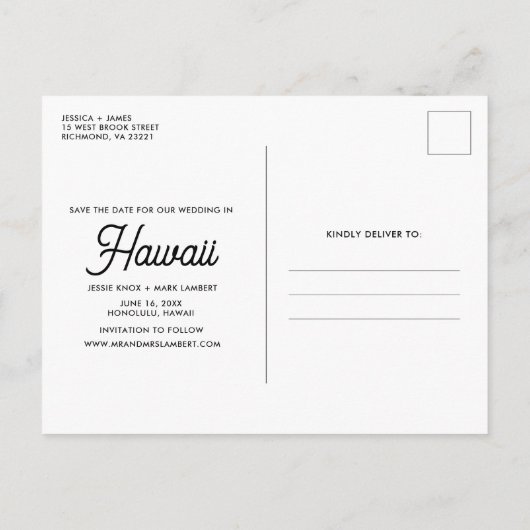Carte Postale Faire-part Hawaii Beach Destination Mariage Enregistrer la da (Dos)
