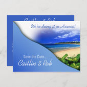 Carte Postale Faire-part Hawaii Enregistrer la date (bleu ciel) (Devant / Derrière)
