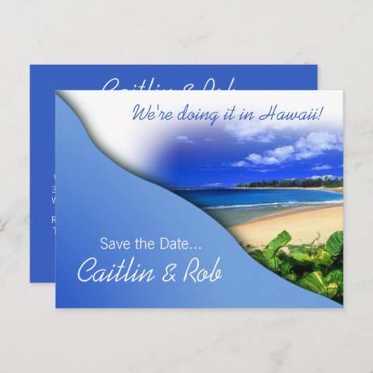 Carte Postale Faire-part Hawaii Enregistrer la date (bleu ciel) (Devant / Derrière)