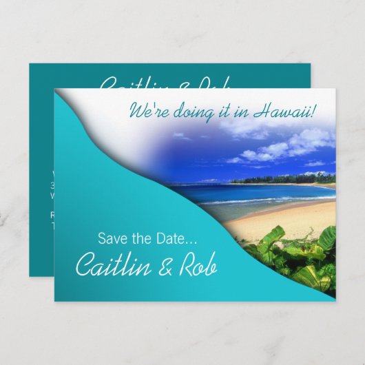 Carte Postale Faire-part Hawaii Sauvegarder la date (océan aqua) (Devant / Derrière)