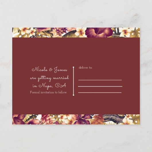 Carte Postale Faire-part Hawaiian Golden Tropics Mariage Enregistrer la Dat (Dos)