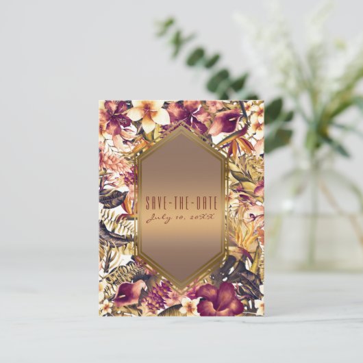 Carte Postale Faire-part Hawaiian Golden Tropics Mariage Enregistrer la Dat (Debout devant)