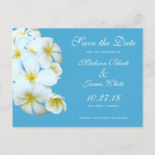 Carte Postale Faire-part Hawaiian Plumeria Flowers Enregistrer la date Cart (Devant)