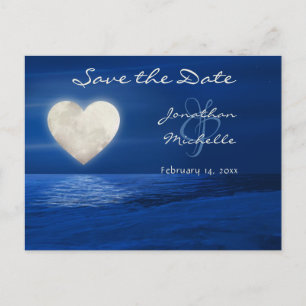 Carte Postale Faire-part Heart Moon Winter Beach Enregistrer la date Mariag