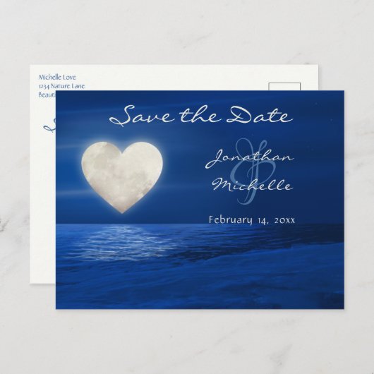 Carte Postale Faire-part Heart Moon Winter Beach Enregistrer la date Mariag (Devant / Derrière)