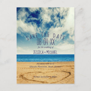 Carte Postale Faire-part Heart on the Sand Destination Beach Sauvez les dat