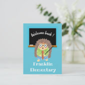 Carte Postale Faire-part Hedgehog teacher back-to-school postcard (Debout devant)
