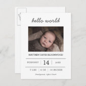 Carte Postale Faire-part Hello World | Photo de nouveau-né (Devant / Derrière)